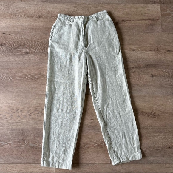 Vintage High Waisted 100% Linen Pants Light Green Sz 6 - Picture 1 of 9